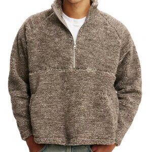 Cotton On Men's Teddy 1/2 Zip Fleece Sweatshirt Putty Size L